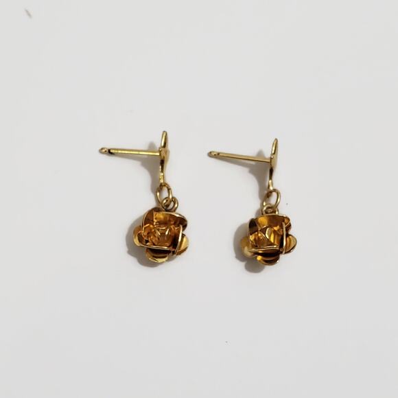 Vintage 14k Yellow Gold Dangly Rose Earrings Missing Backs 1 Gram - Picture 4 of 5